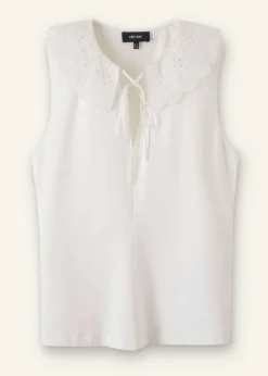 ME+EM Broderie Bib Sleeveless Layering Tank Soft White