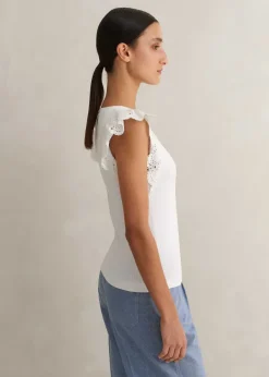 Sale ME+EM Broderie Trim Tank Top Soft White