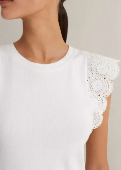 Sale ME+EM Broderie Trim Tank Top Soft White
