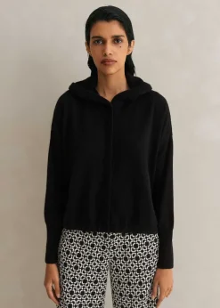 Sale ME+EM Cashmere Drop Shoulder Box Crop Hoody Black