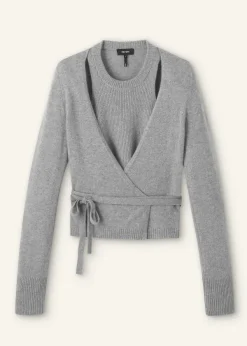 Best ME+EM Cashmere Layered Wrap Top Silver Grey M Lange