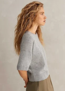 Discount ME+EM Cashmere Relaxed Crop Tee Silver Grey M Lange