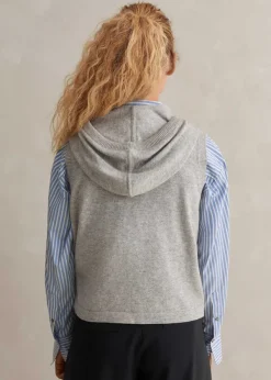 New ME+EM Cashmere Sleeveless Relaxed Zip Hoody Silver Grey