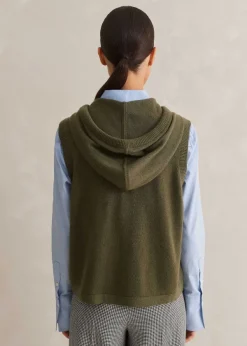 Online ME+EM Cashmere Sleeveless Relaxed Zip Hoody Khaki