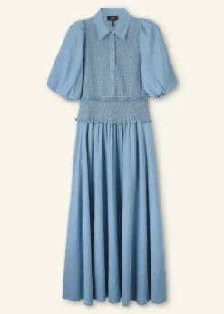 Best ME+EM Chambray Shirred Maxi Shirt Dress Blue