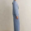 Best ME+EM Chambray Tailoring Tapered Trouser Suit Blue