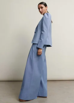 New ME+EM Chambray Tailoring Wide-Leg Trouser Suit Blue