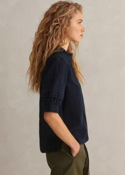 Sale ME+EM Cheesecloth Blouse Navy