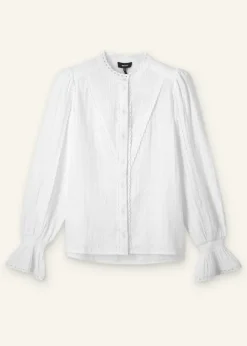 Sale ME+EM Cheesecloth Broderie Trim Blouse Soft White