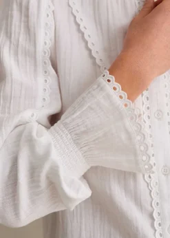 Sale ME+EM Cheesecloth Broderie Trim Blouse Soft White