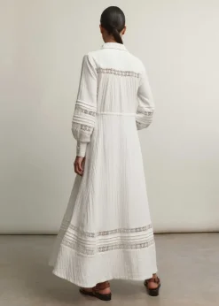 Hot ME+EM Cheesecloth Drawstring Maxi Dress Soft White