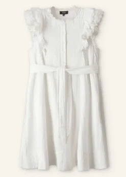 Online ME+EM Cheesecloth Frill Short Swing Dress + Belt Soft White