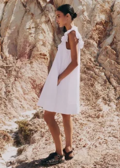 Online ME+EM Cheesecloth Frill Short Swing Dress + Belt Soft White