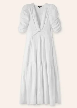 Hot ME+EM Cheesecloth Gathered Sleeve Maxi Dress Soft White