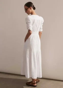 Hot ME+EM Cheesecloth Gathered Sleeve Maxi Dress Soft White