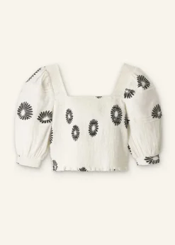 Best ME+EM Cheesecloth Modern Daisy Print Blouse Cream/Black