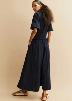 Online ME+EM Cheesecloth Shirred Maxi Shirt Dress Navy