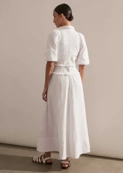 Sale ME+EM Cheesecloth Shirred Maxi Shirt Dress Soft White