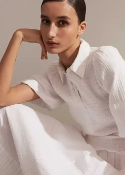 Sale ME+EM Cheesecloth Shirred Maxi Shirt Dress Soft White