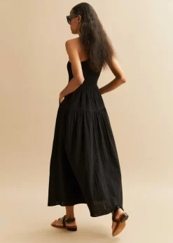 Clearance ME+EM Cheesecloth Shirred One Shoulder Maxi Dress Black