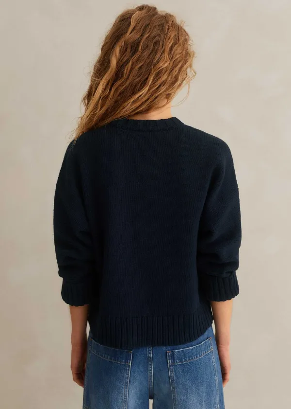 Clearance ME+EM Chunky Cotton Curved Hem Jumper Navy