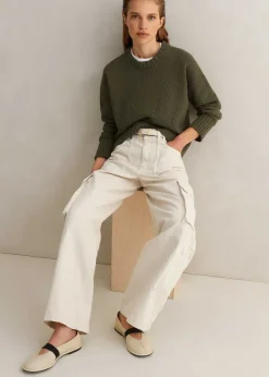 ME+EM Chunky Cotton Curved Hem Jumper Light Khaki