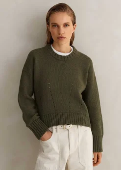 ME+EM Chunky Cotton Curved Hem Jumper Light Khaki