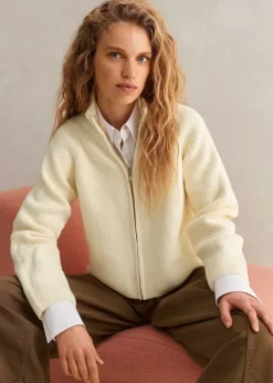 Online ME+EM Chunky Cotton Rib Zip Through Cardigan Cream
