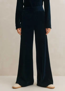 Clearance ME+EM Cord Velour Palazzo Pant Ink Blue