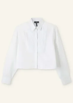 Sale ME+EM Cotton Bib Detail Crop Shirt White