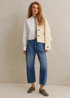 Sale ME+EM Cotton Bib Detail Crop Shirt White