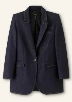 New ME+EM Cotton Blend Denim Sharp Shoulder Blazer Indigo