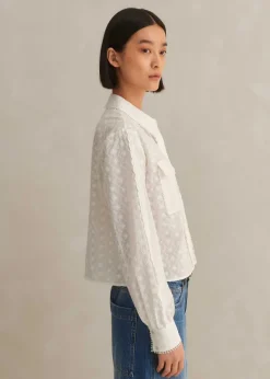 Sale ME+EM Cotton Broderie Cropped Jacket Blouse Soft White