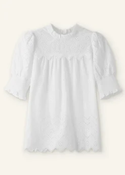 Clearance ME+EM Cotton Broderie Highneck Top Fresh White