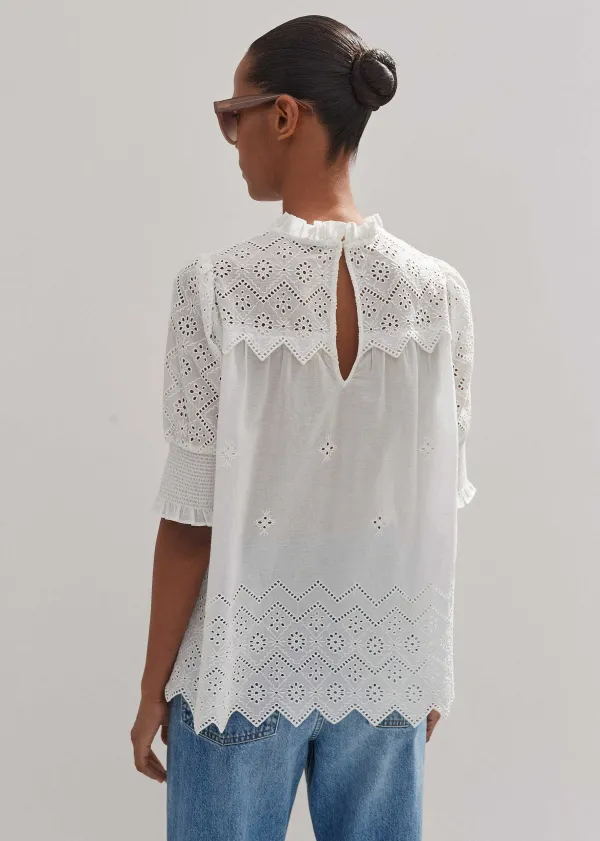 Clearance ME+EM Cotton Broderie Highneck Top Fresh White