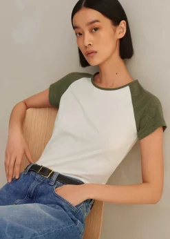 Online ME+EM Cotton Contrast Baseball Tee Cream/Khaki