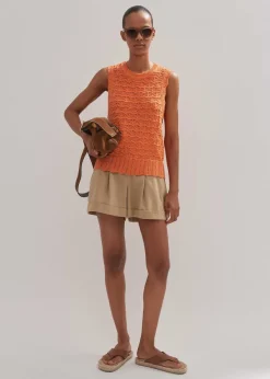 Hot ME+EM Cotton Lace Stitch Knit Vest Orange Zing