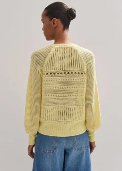 Hot ME+EM Cotton Lace Stitch Raglan Sleeve Jumper Custard