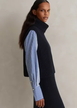 New ME+EM Cotton Merino Rib Layering Vest + Snood Navy