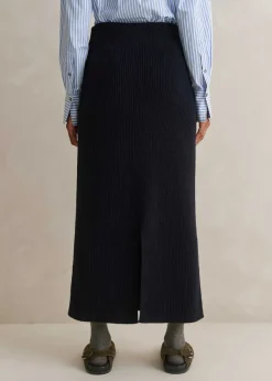 Best ME+EM Cotton Merino Rib Straight Maxi Skirt Navy