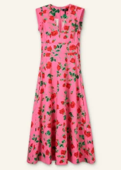 Outlet ME+EM Cotton Sateen Rose Print Maxi Dress Pink/Green/Red