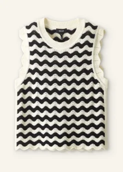 Discount ME+EM Cotton Scallop Stripe Boxy Knit Vest Black/Ecru