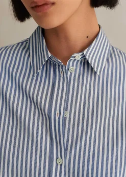 Best ME+EM Cotton Striped Crop Shirt Blue/White Stripe