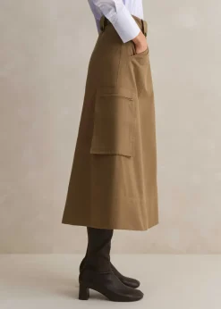 Clearance ME+EM Cotton Utility Midi Skirt Tan