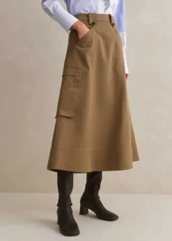 Clearance ME+EM Cotton Utility Midi Skirt Tan