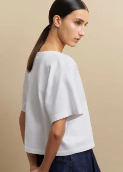 Hot ME+EM Cotton V-Neck Oversized Crop Tee Bright White