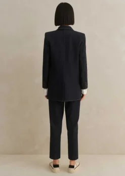 Sale ME+EM Cotton-Blend Denim Straight Crop Trouser Suit Blue