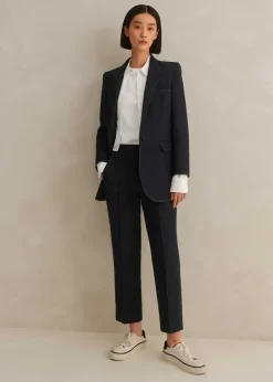 Sale ME+EM Cotton-Blend Denim Straight Crop Trouser Suit Blue