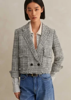 Best ME+EM Cotton-Blend Fringe Trim Crop Jacket Black/White