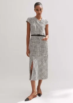 New ME+EM Cotton-Blend Fringe Trim Midi Dress Black/White